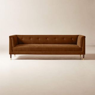 CB2 brown velvet sofa