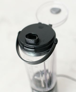 Close up of Ninja Blast portable blender with flip-top lid