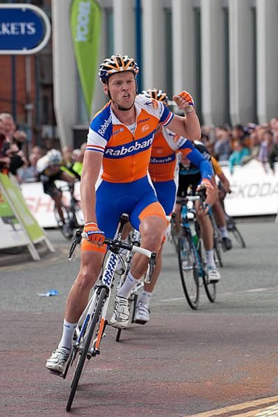 Lars Boom (Rabobank) celebrates his victory in stage 3 at the Tour of Britain.