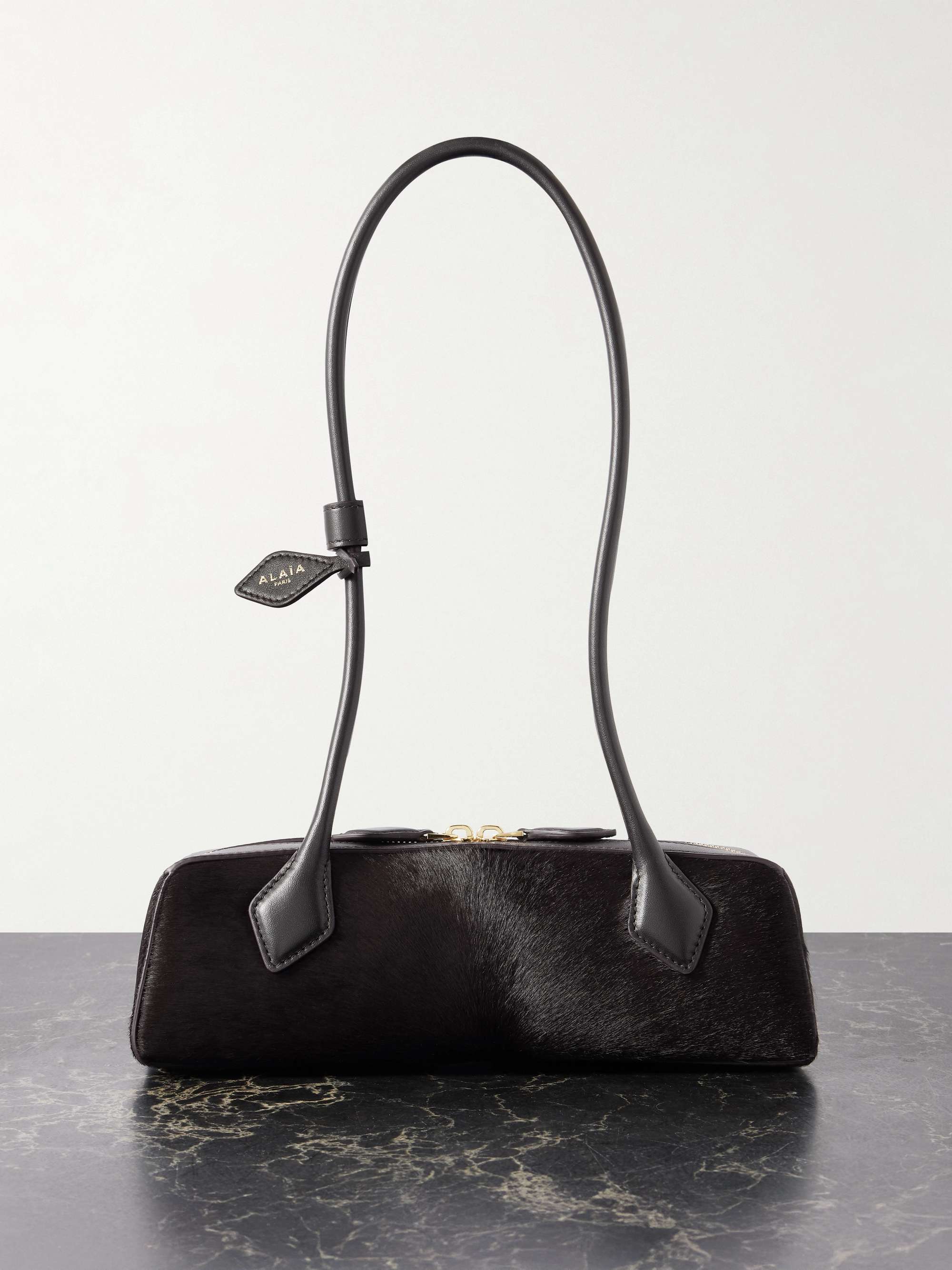 Le Teckel Small Leather-Trimmed Calf Hair Shoulder Bag