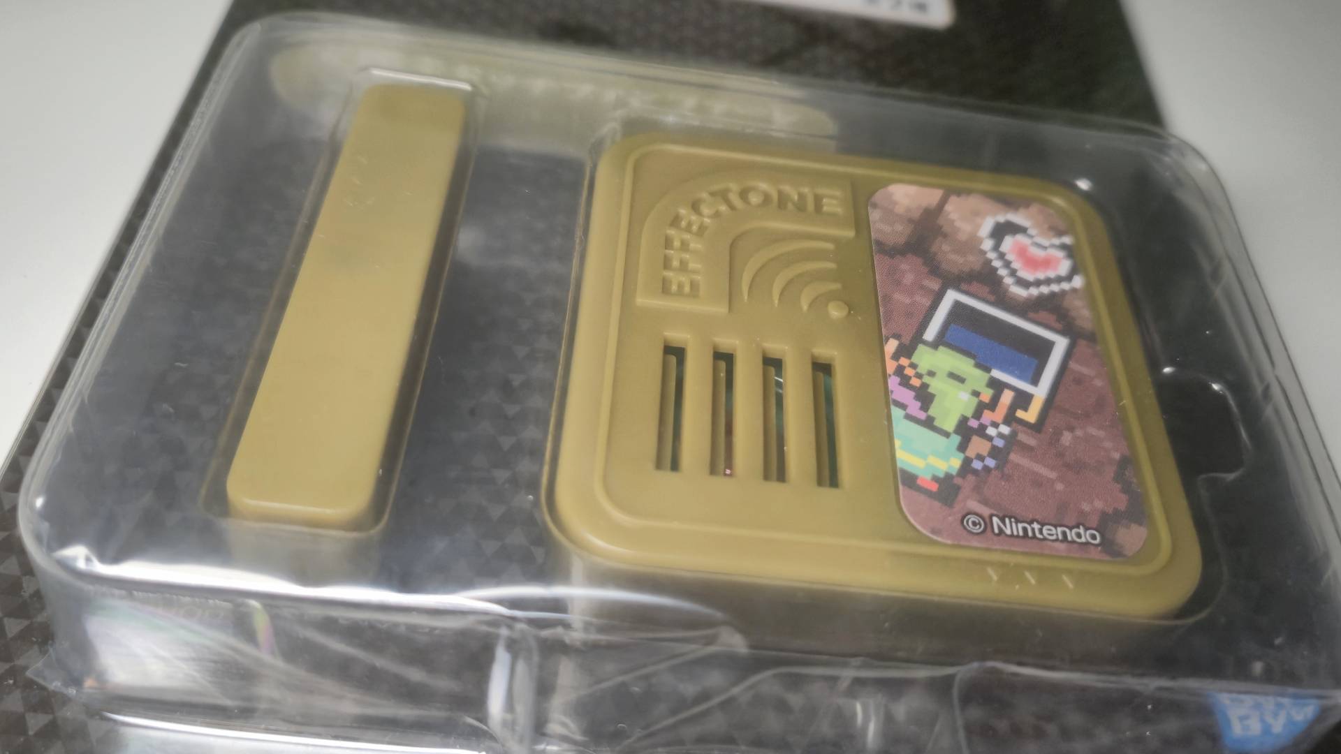Close up of the Legend of Zelda Effectone still in its packaging.