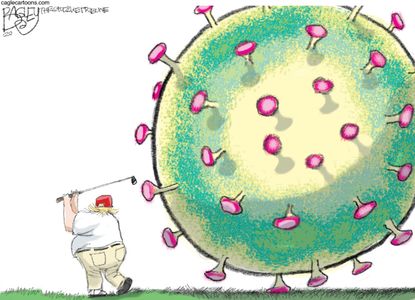 Political Cartoon U.S. Trump golfing coronavirus MAGA