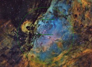 The Eagle Nebula and the Star Queen nebula can be seen in this annotated view.