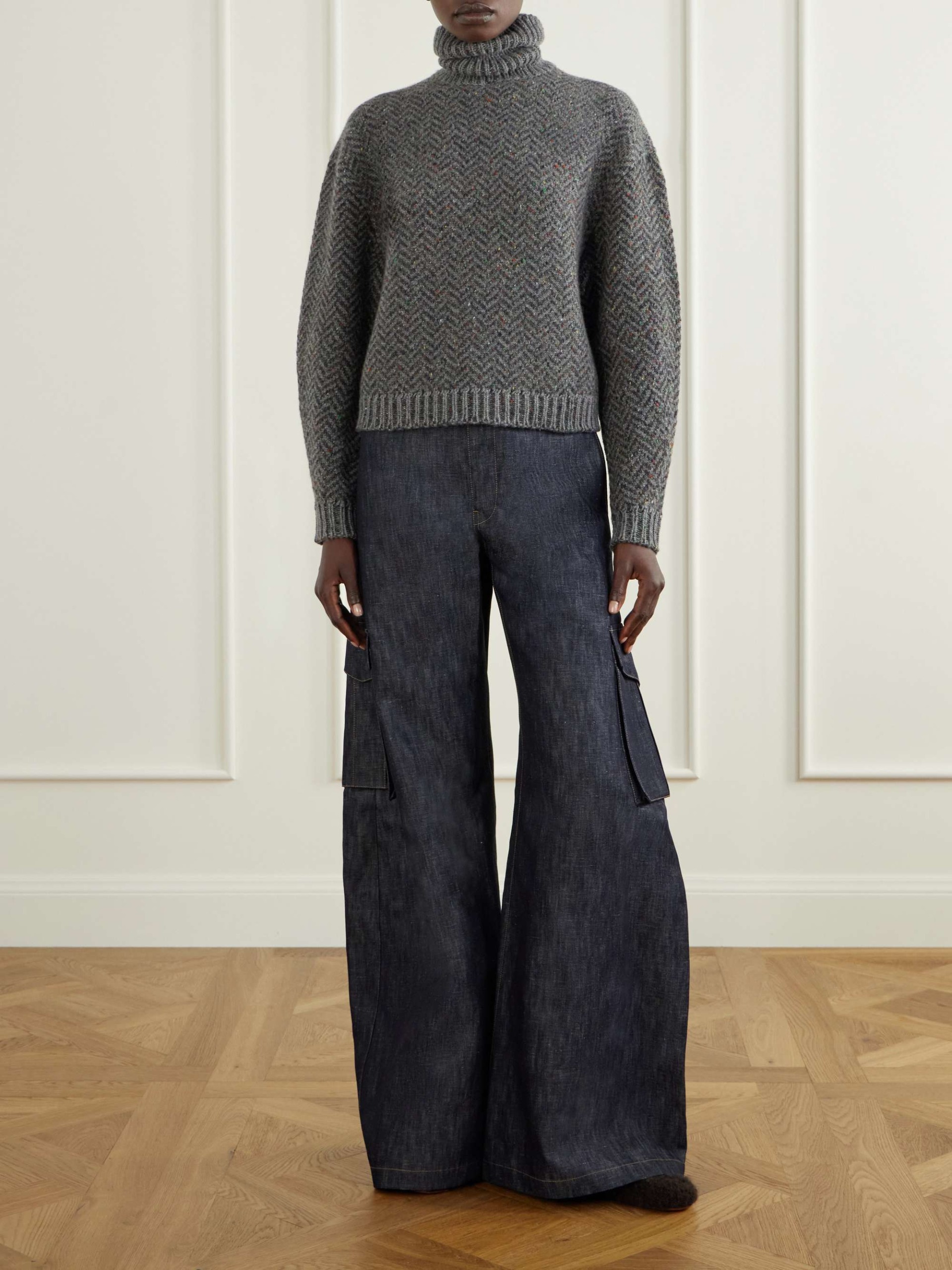 Courtney Herringbone Cashmere Turtleneck Sweater