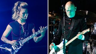 Kiki Wong and Billy Corgan of The Smashing Pumpkins performs at The O2 Arena on June 08, 2024 in London, England.