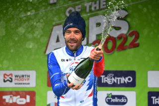 Thibaut Pinot of France and Team Groupama FDJ celebrates at the Tour of the Alps