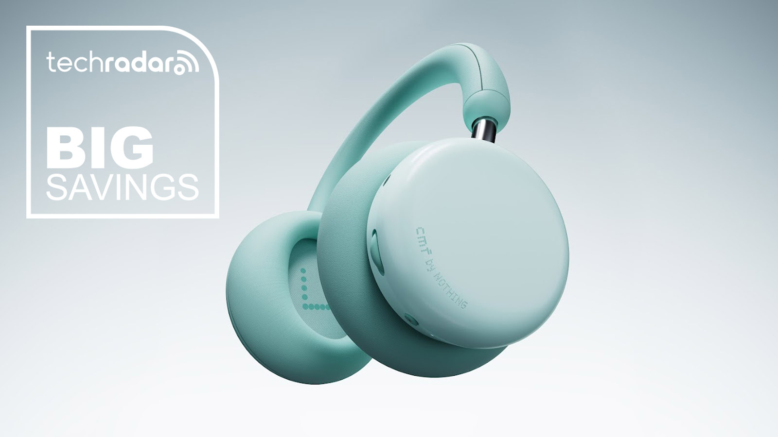 CMF Headphone Pro in light screen with &quot;Big Savings&quot; text in white