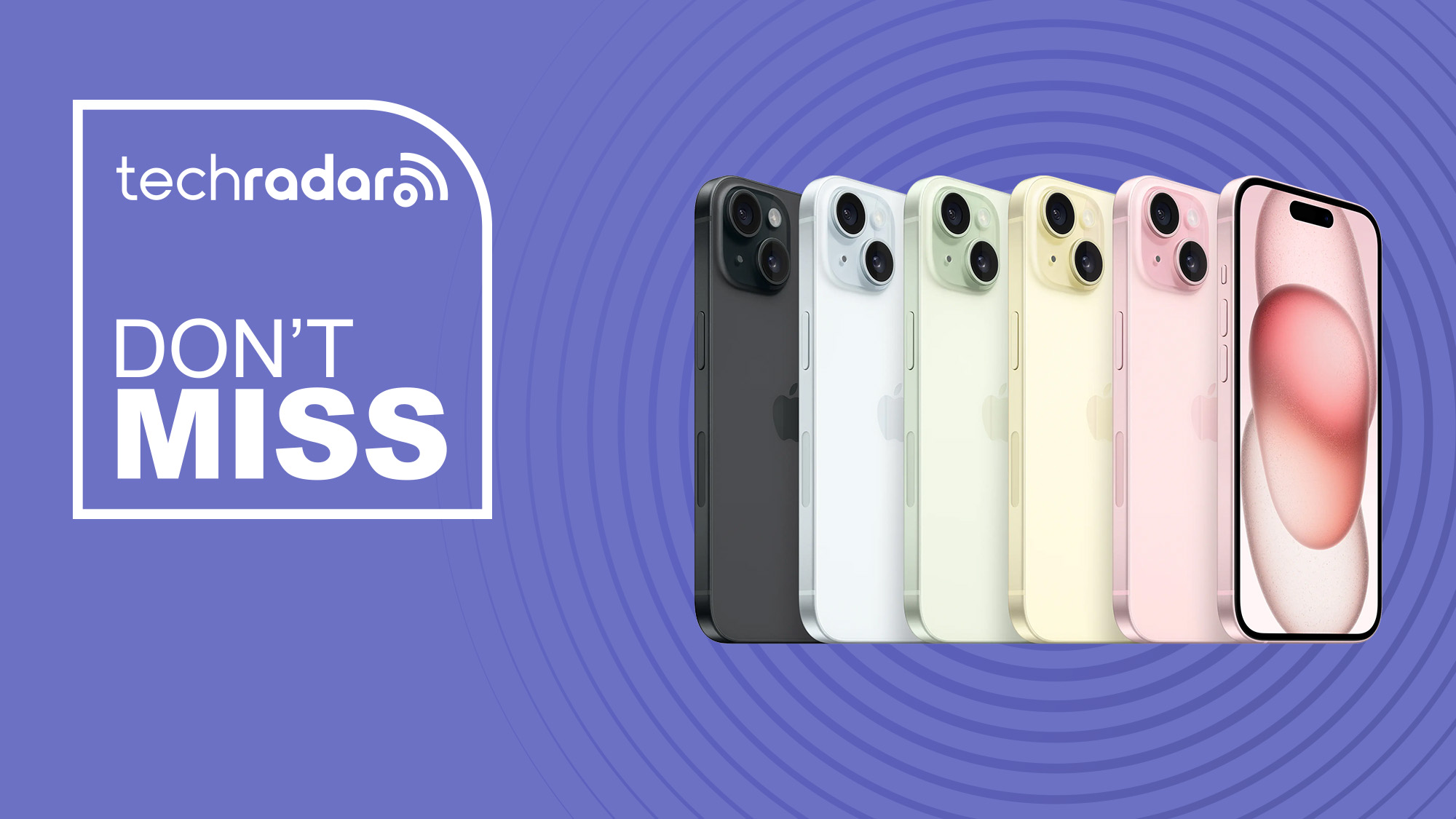 iPhone 15 range on purple background