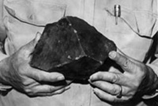 A closeup of the Sylacauga meteorite that hit Ann Hodges after crashing through her roof on Nov. 30, 1954.