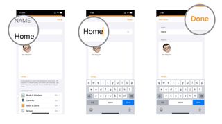 Steps 4-6 depicting how to rename your home in the Home app