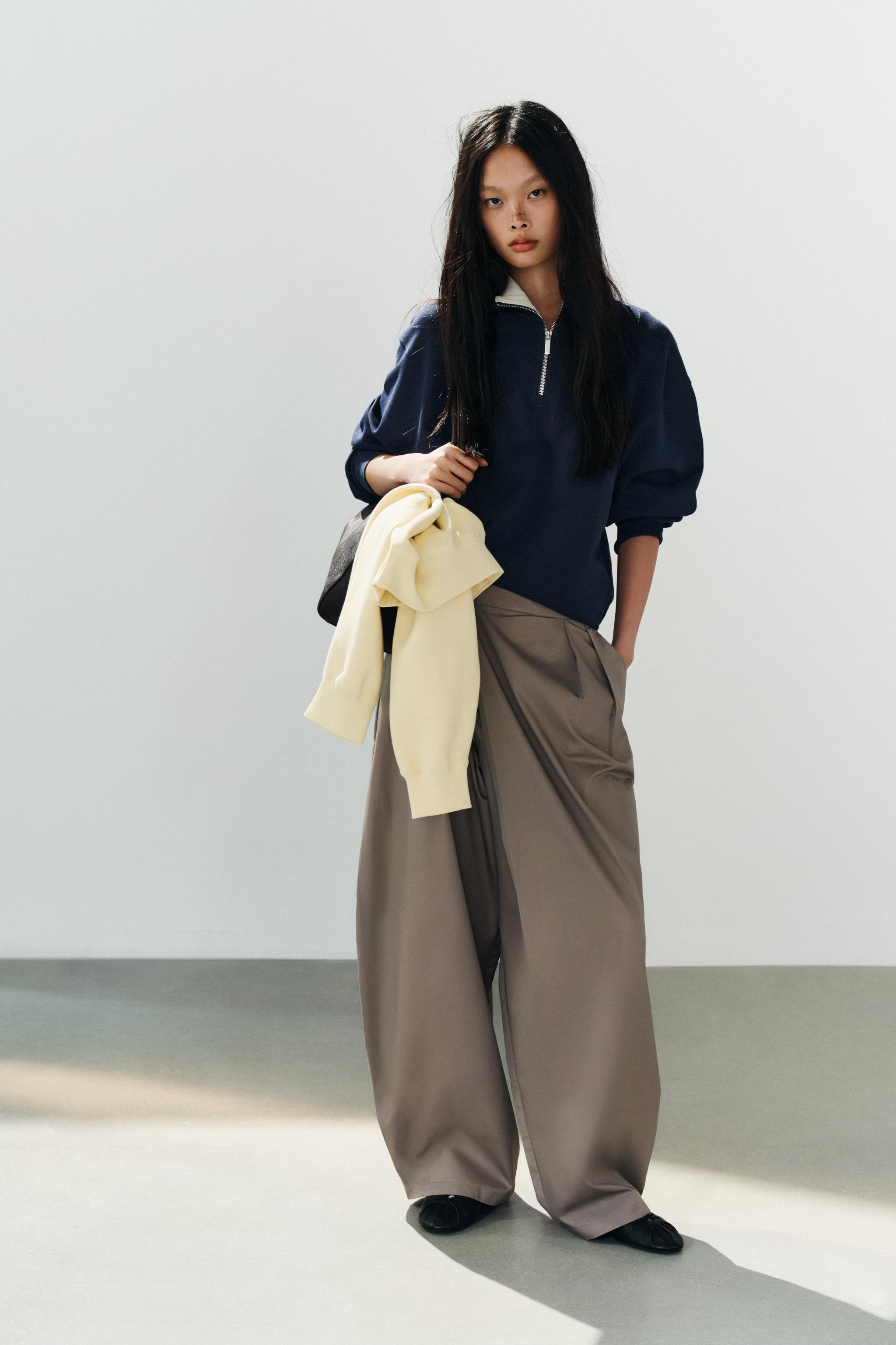 Asymmetric Waist Pleated Trousers - Taupe Grey - Xs