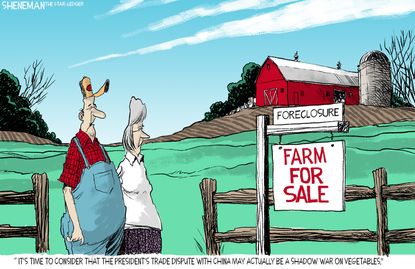 Political Cartoon U.S. Trump Trade War China Farm Foreclosure Vegetables