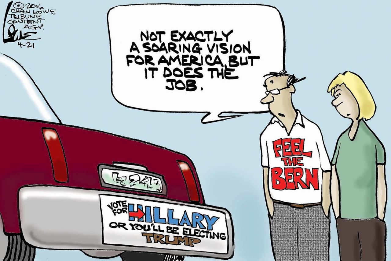 Political Cartoon U.S. Hillary Bernie 2016