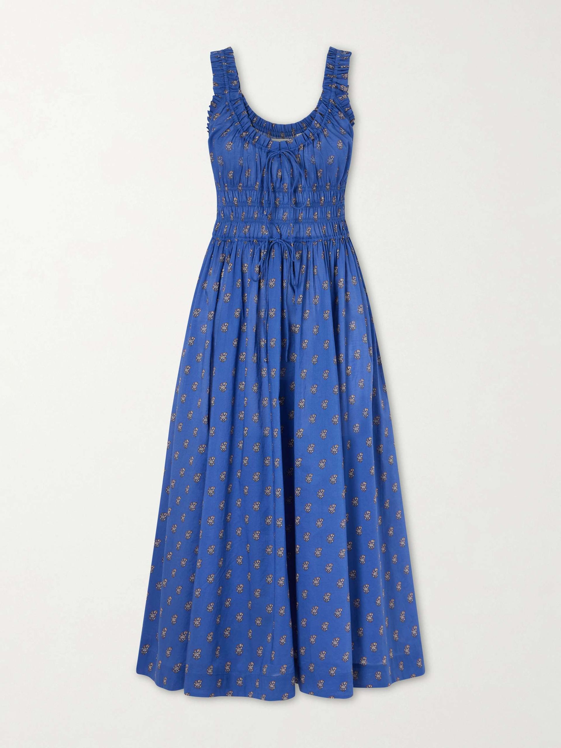 Emmaretta Shirred Floral-Print Cotton Midi Dress