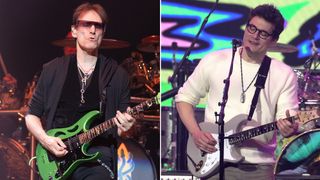 Steve Vai of SatchVai perform onstage during a concert at the Eventim Apollo on June 14, 2025 in London, England AND ohn Mayer of Dead & Company performs onstage at 2025 MusiCares Person Of The Year Honoring The Grateful Dead at Los Angeles Convention Center on January 31, 2025 in Los Angeles, California