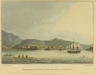 A print showing the frigate Neva, which wrecked near Kruzof Island, Alaska, in 1813.