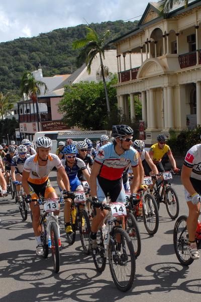 Austrian rider Philipp Ludescher begins the ninth stage in Cooktown.