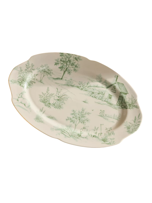 Bunny Toile Stoneware Serving Platter, Large