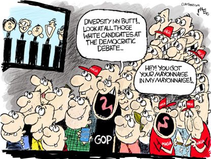 Political Cartoon U.S. GOP diversity democratic debate