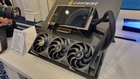 An MSI GeForce RTX 5090 32G Lightning Z graphics card on display at CES 2026