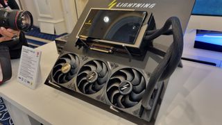 An MSI GeForce RTX 5090 32G Lightning Z graphics card on display at CES 2026