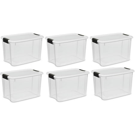 Sterilite 30-Quart Ultra Latch Storage Box W/white Lid and Clear Base (6 Pack)