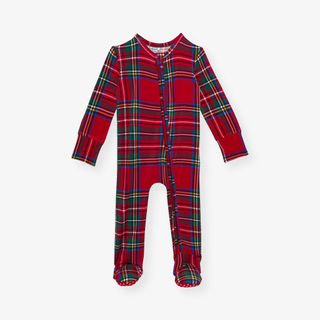 Red Tartan Plaid Footie Zippered One Piece