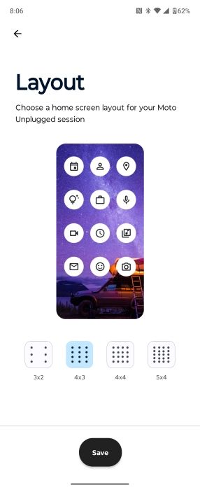 Moto Unplugged app layout on the Motorola Razr Plus