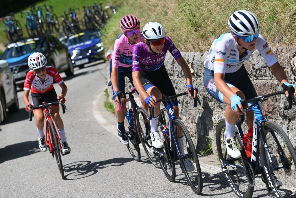 SAN LORENZO DORSINO ITALY JULY 09 Marta Cavalli of Italy and Team FDJ Nouvelle Aquitaine Futuroscope Purple Points Jersey competes during the 33rd Giro dItalia Donne 2022 Stage 9 a 1128km stage from San Michele AllAdige to San Lorenzo Dorsino 727m GiroDonne UCIWWT on July 09 2022 in San Lorenzo Dorsino Italy Photo by Dario BelingheriGetty Images
