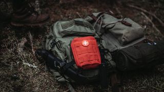 First aid kit on backpack
