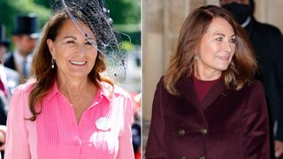 Composite of Carole Middleton with eyeliner in her waterline at Ascot 2022 and at the Christmas carol concert in 2021
