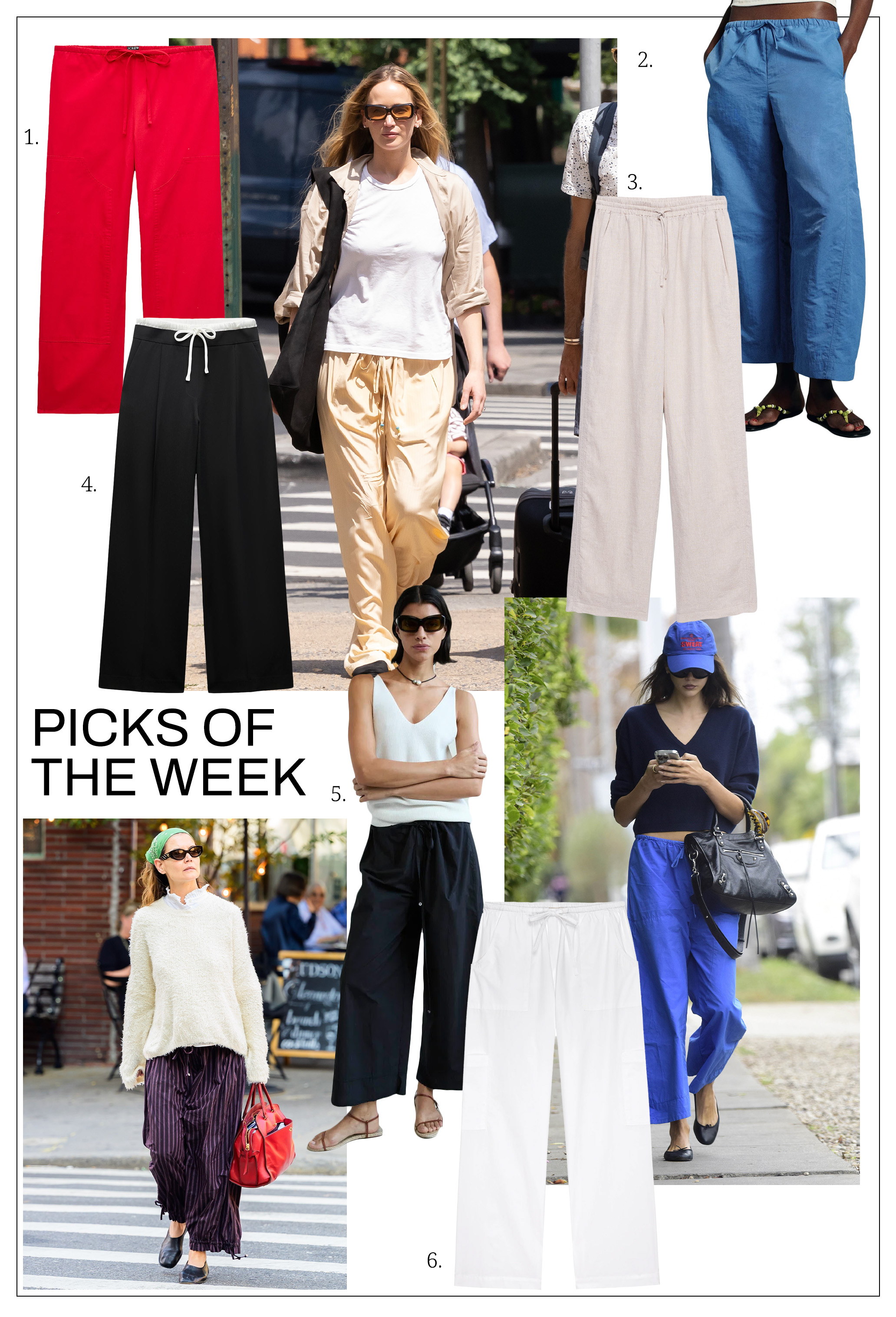 collage of celebrities wearing the drawstring pants trend for The A-List Edit