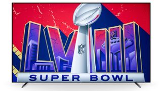 Sony TV with screenshot of Super Bowl LVIII logo