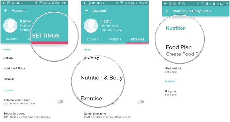 tap settings, then nutrition, then food plan