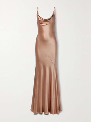 Draped Hammered Silk-Satin Maxi Dress