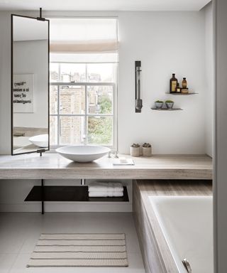 An example of white bathroom ideas showing a white bathroom with Scandinavian details