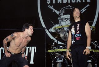 Henry Rollins and Ice T performing on stage at Lollapalooza, 1991