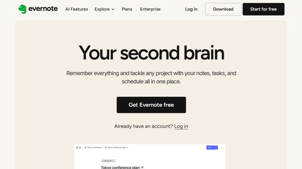Evernote website screenshot (January 2026).