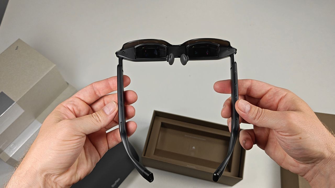 The underside of RayNeo GT smart glasses