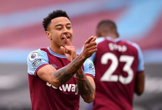 West Ham United’s Jesse Lingard celebrates scoring their side’s first goal of the game during the Premier League match at the London Stadium, London. Picture date: Sunday March 21, 2021