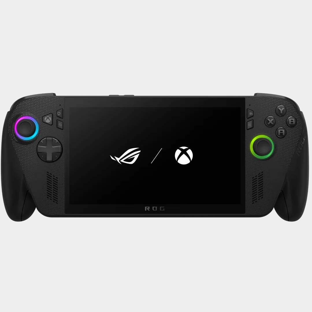 ROG Xbox Ally X with grey backdrop. 