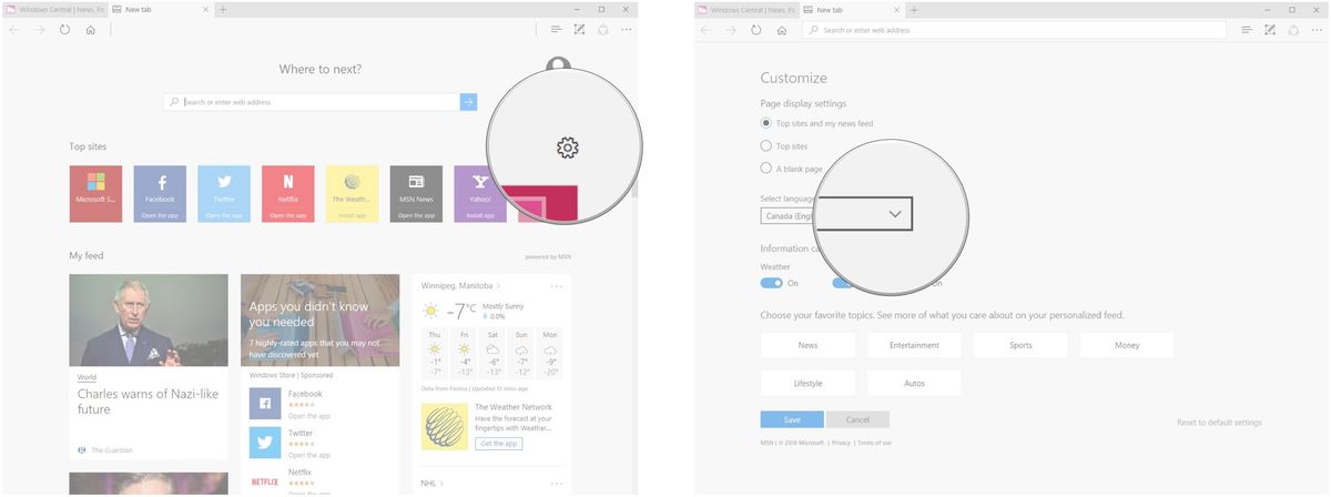 How to customize launch and tab options in Edge for Windows 10 ...