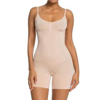 SHAPERX Women Body Shaper Tummy Control Seamless Shapewear Open Bust Mid-Thigh Bodysuit Shorts