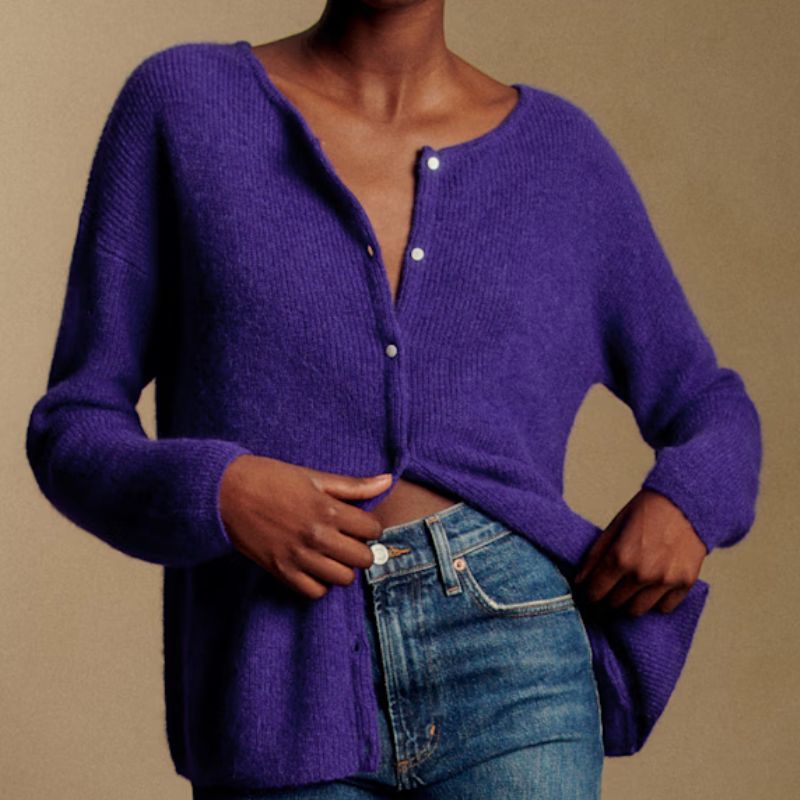 S&amp;eacute;zane, purple cardigan]
