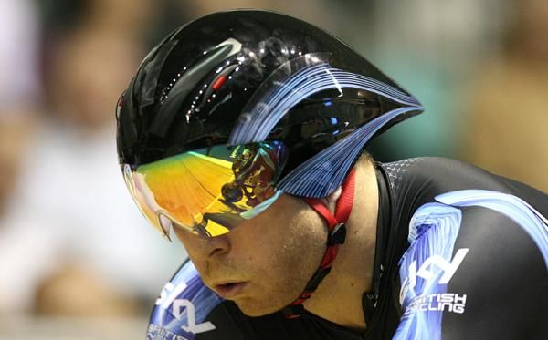 Chris Hoy (Sky-HD) gets ready for the men's team sprint final