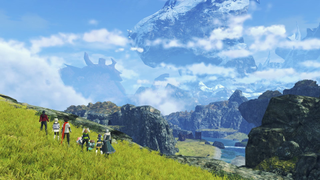 A screenshot of the characters from Xenoblade Chronicles 3 in an open field