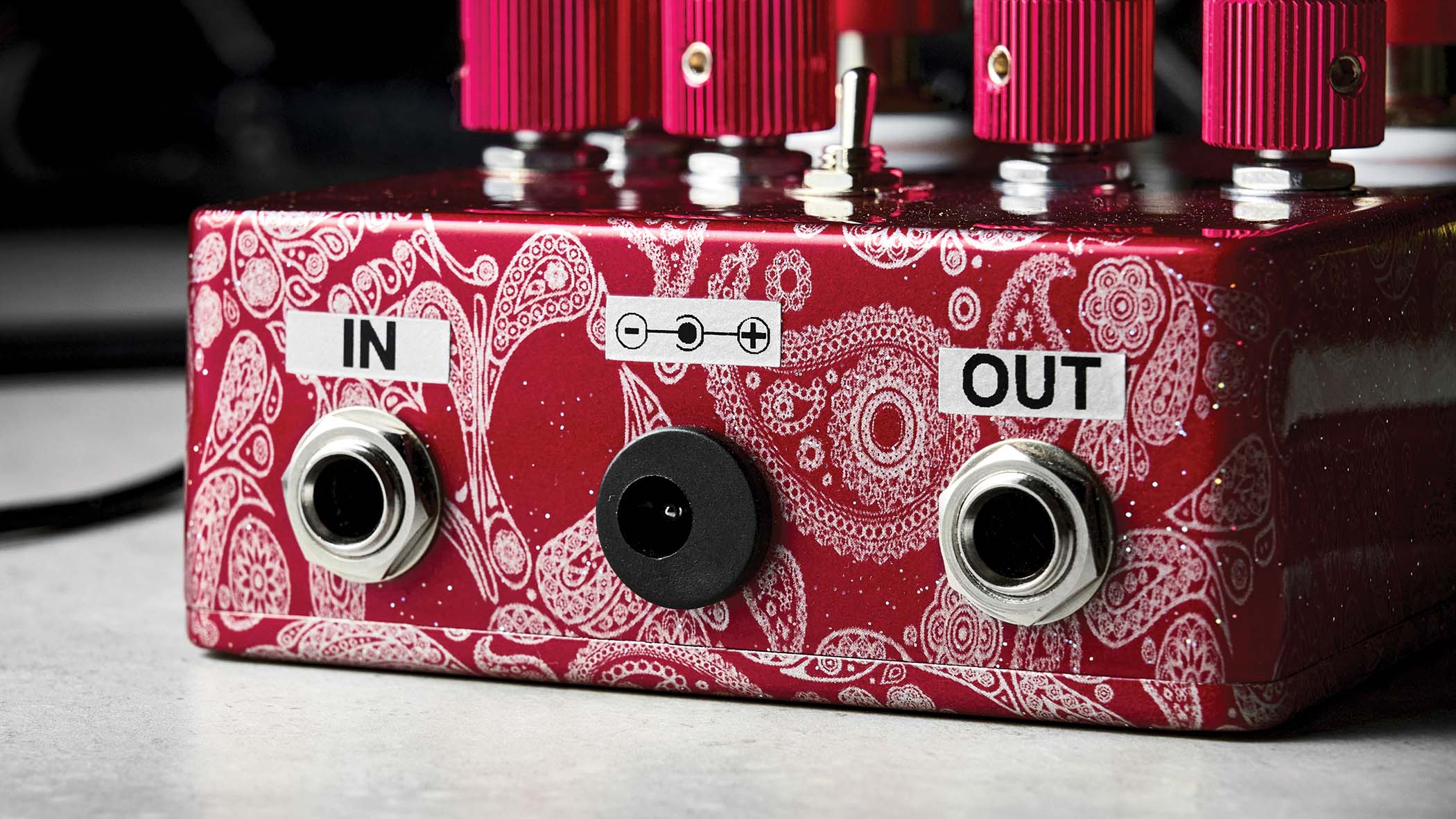 Flattley The Outlaw &amp;ndash; the red-pink boost/drive twofer is decorated in Mexican Day of the Dead inspired graphics