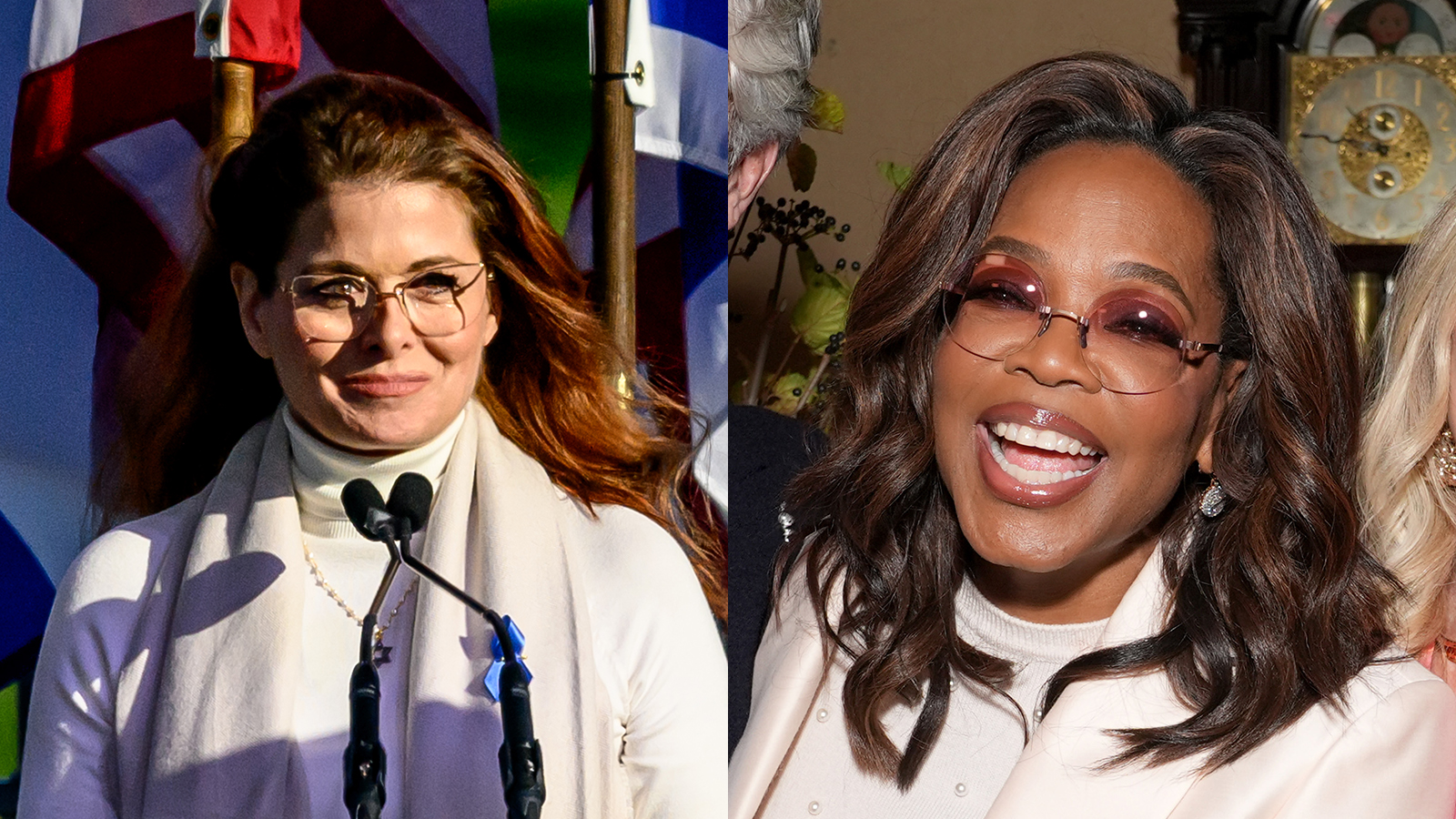 Debra Messing and Oprah Winfrey wearing barely-there eyeglasses
