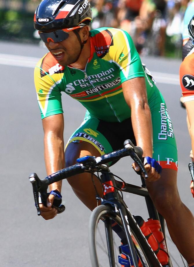 Guianese National Champion, Geron Williams (Champion Systems) looks for any chance to show off his sprinting skills
