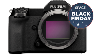 Image shows the Fujifilm GFX 100S with a Black Friday deal rosette.